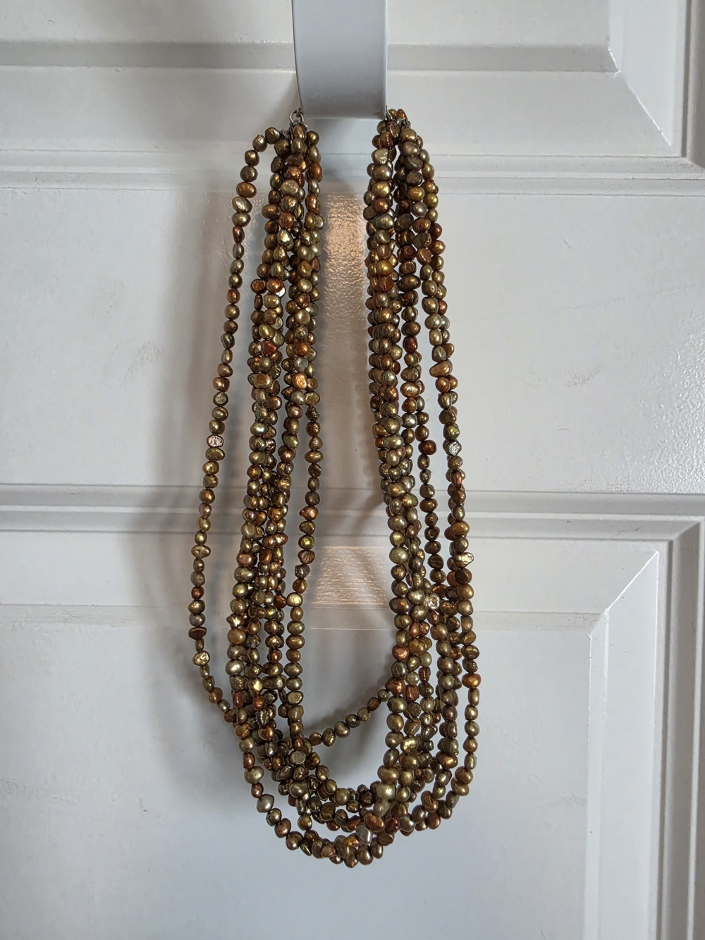 Multi-Strand Metallic Brown Pearl Necklace chunky copper and gold metallic